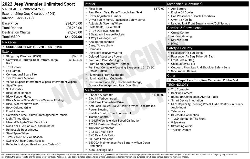 2022 Jeep Wrangler Unlimited Sport
