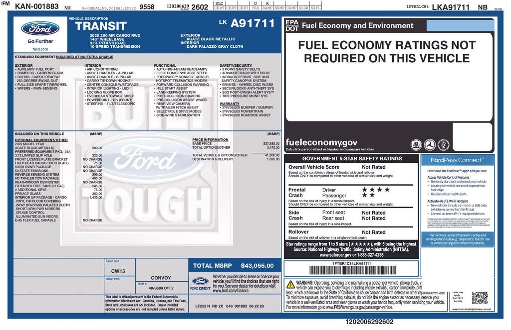 2020 Ford Transit Cargo Van T-250 CARG MD RF