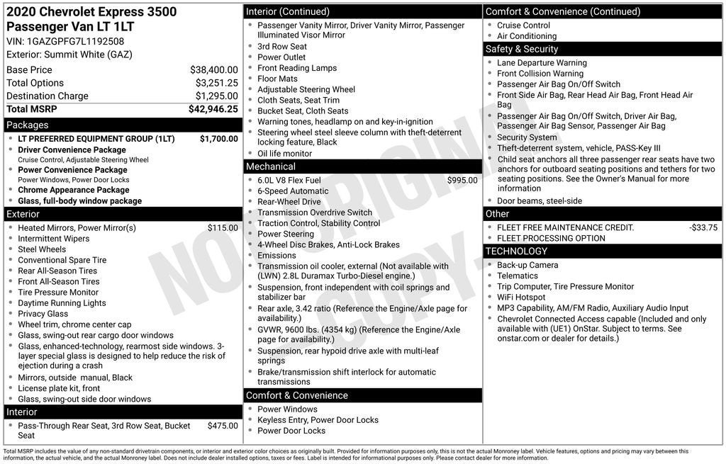 2020 Chevrolet Express Passenger 3500 LT