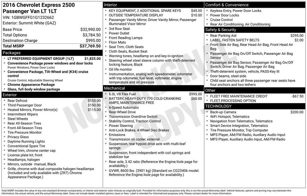 2016 Chevrolet Express Passenger 2500 LT