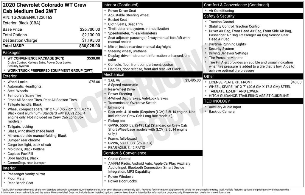 2020 Chevrolet Colorado 2WD Work Truck