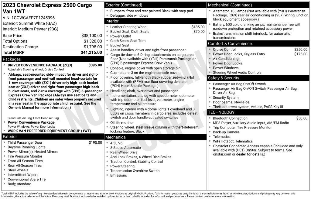 2023 Chevrolet Express Cargo 2500 1WT