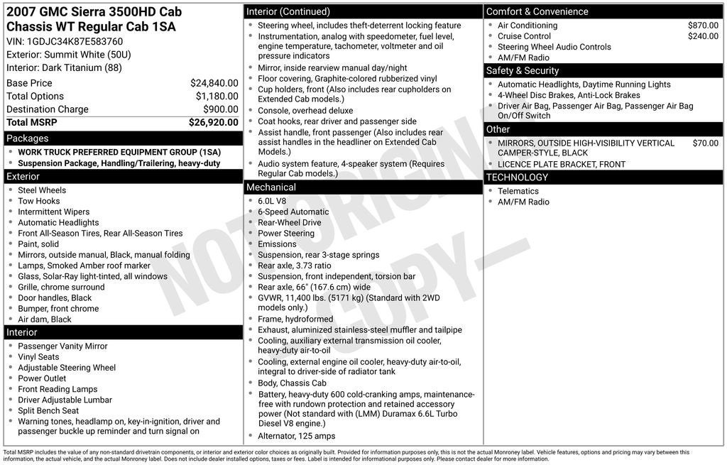 2007 GMC Sierra 3500 HD Chassis Cab WT