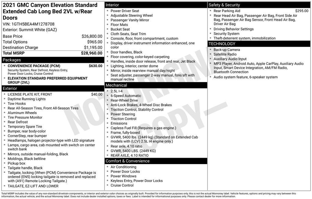 2021 GMC Canyon 2WD Elevation Standard