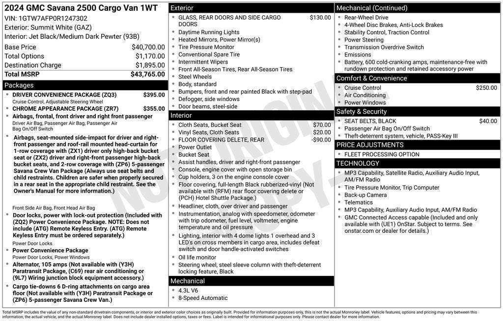 2024 GMC Savana Cargo 2500 Work Van