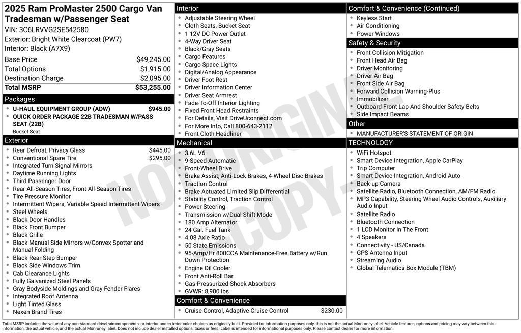 2025 RAM ProMaster Cargo Van Tradesman