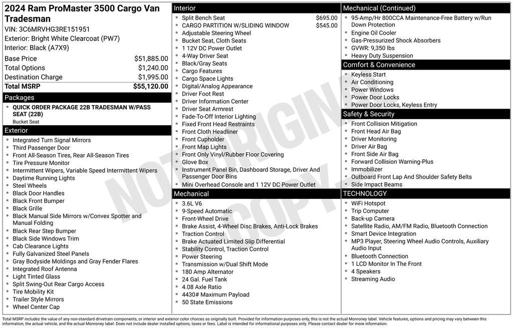 2024 RAM ProMaster Cargo Van Tradesman