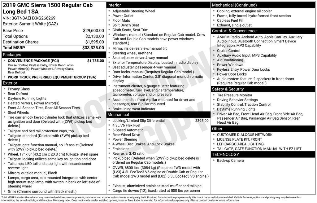2019 GMC Sierra 1500 2WD REG CAB 140
